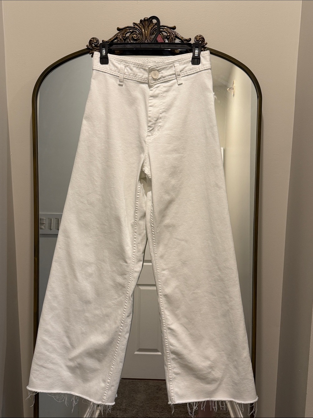 Zara White Denim Pants with raw hem 6